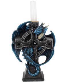 Anne Stokes Lysestage med Blå Drage 18 cm