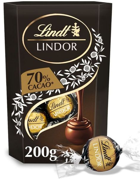 Lindt Lindor Extra Dark - Melkesjokolade og Hasselnøtt Trøfler med Fyll 200 gram