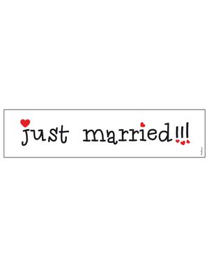 Just Married - Hvidt Papskilt med Røde Hjerter 50x11 cm