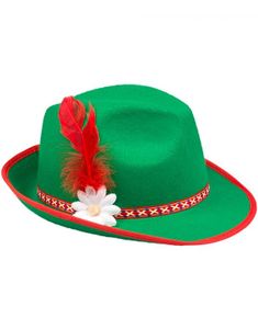 Grøn Oktoberfesthat med Bånd, Fjer og Blomst