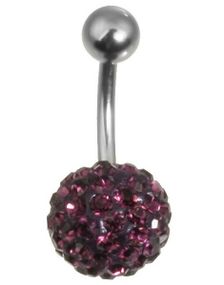 Navlepiercing med Kugle af glitrende Mørk Rosa Sten