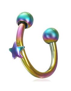 Flerfarvet Rund Øjenbrynspiercing med Stjerne & Runde Kugler - 1,2 x 10 mm