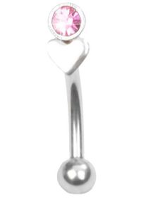 Øjenbrynspiercing med Hjerte og Rosa Sten - 1.2 x 8 mm