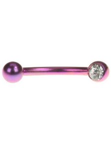 Øjenbrynspiercing i Lilla med Klar Sten - 1,2 x 8 mm