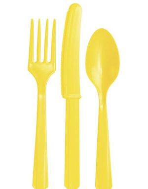 18 Delers Gjenbrukbart Neon Gult Plastbestikk