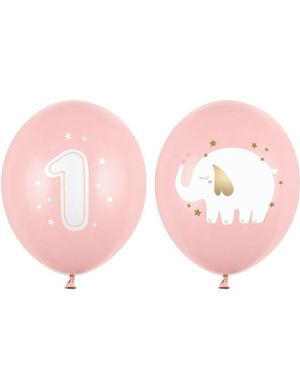 50 stk Rosa Ballonger med Motiv av Elefant og 1-Tall 30 cm