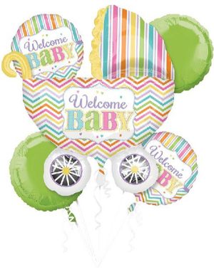 Welcome Baby Ballonbuket med 5 Folieballoner