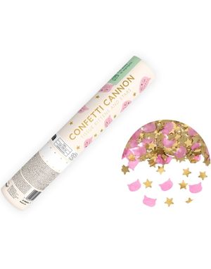 Konfettikanon med Rosa Katter og Gullstjerner 20cm 
