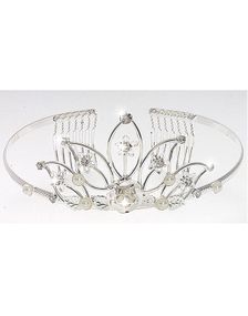 Blossom Tiara m/Glitrende Sten & Perler - Sølvfarvet
