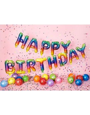 Happy Birthday - Regnbuefarget Folieballonger 35 cm