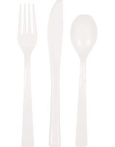 18 stykke genanvendeligt hvidt plastikbestik
