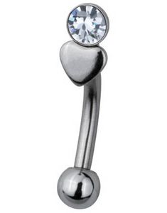 Crystal Stone with Heart Øjenbrynspiercing - 1.2 x 8 mm