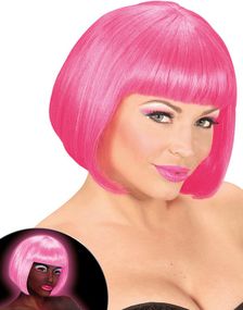 Neonrosa Paryk med Bob Frisure - Lyser Under UV-Lys