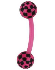 Øjenbrynspiercing med Skakmønster - Rosa/Sort - 1.2 x 8 mm