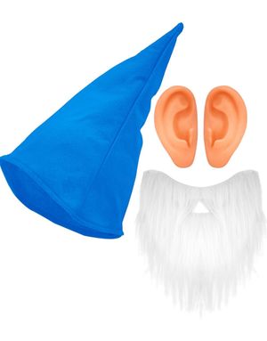 Blå Julenissealv Sæt - Hat med Ører og Skæg