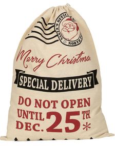 "Merry Christmas Special Delivery"- Brun Strie Julesekk 40x54 cm
