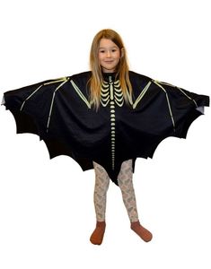 UV Glow Skjelettflaggermus Poncho til Barn - 4-7 ÅR