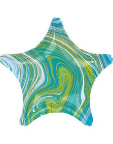 Grønn, Blå og Gullfarget Marble Stjerneformet Folieballong 48 cm