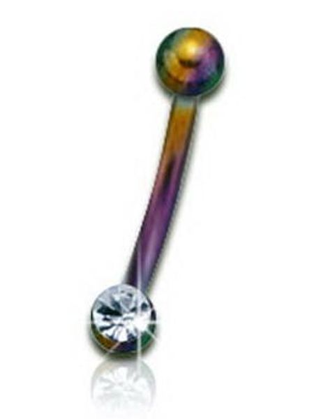 Flerfarvet Øjenbrynspiercing med Klare Sten - 1,2 x 8 mm