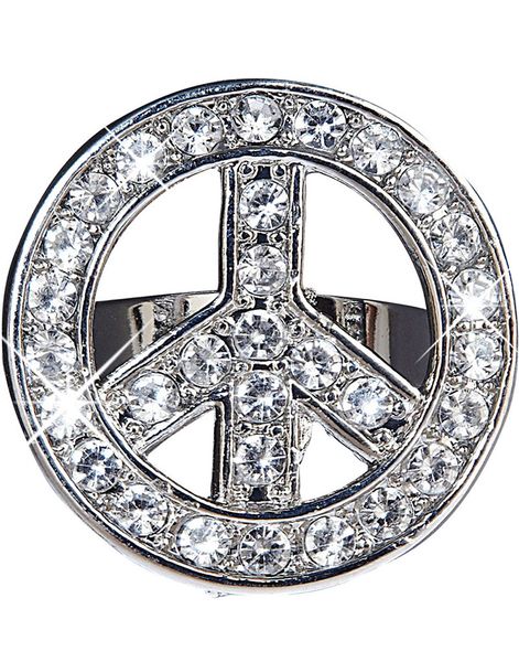 Peace and Love - Sølvfarvet Justerbar Ring med Sten