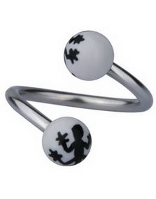 Øjenbrynspiercing med Salamander - Hvid/Sort - 1.2 x 10 mm