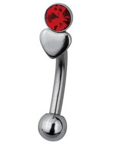 Red Stone with Heart Øjenbrynspiercing - 1.2 x 8 mm 