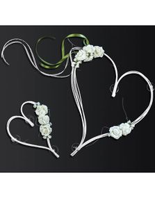 2 stk. Hjertedekorationer med Cremefarvede Blomster