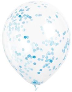 6 stk 30 cm Gennemsigtige Balloner med Lyseblå Konfetti