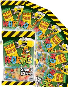12 St Toxic Waste Worms - Vingummimark med 5 Sure Smage - Hel Kasse 1,7 kg