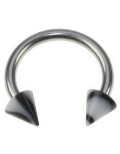 Rund Øjenbrynspiercing med Sorte og Hvide Spike Kugler - 1.2 x 8 mm