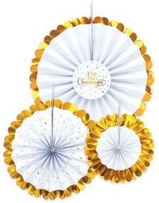 3 stk Pop the Champagne - Hvide Papirvifter i Forskellige Størrelser