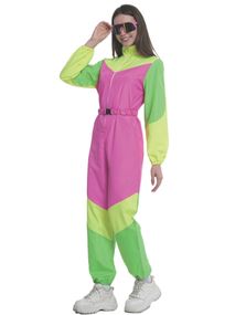 Rosa Grønn og Gul 80-talls Skidress Kostyme til Dame - Onesize