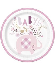 8 stk Baby Pink Elephant Papptallerkener 22 cm