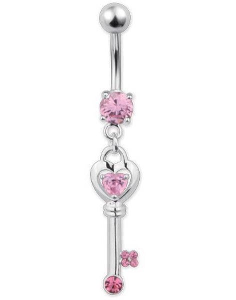 The Love Key Pink - Navlepiercing i Ægte Sølv