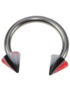 Rund Øjenbrynspiercing med Røde, Hvide og Sorte Spike Kugler - 1.2 x 8 mm
