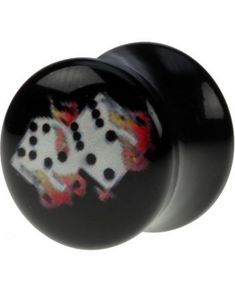 Sejt Sort Piercing Plug med Terninger og Flammer