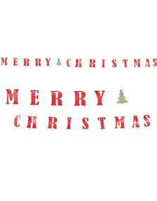 Rødt Glitrende Merry Christmas Bokstavbanner 360 cm