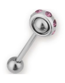 Roterende Cirkel - Sølvfarvet Tungepiercing med Rosa Sten