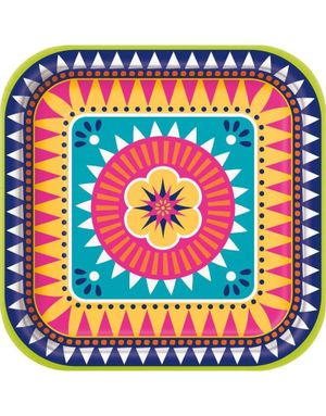 10 stk Firkantede Tallerkener med Bohemsk/Meksikansk Tema 22 cm - Boho Fiesta