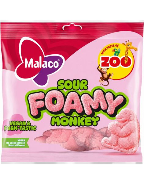 Malaco Zoo Foamy Monkey Sour - Surt Skumgodteri med Fruktsmak 115 gram