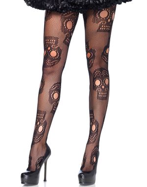 Day of the Dead Black Fishnet strømpebukser