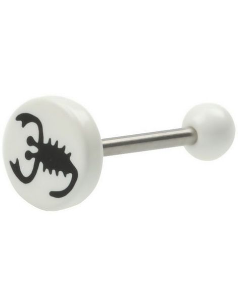 Tungepiercing med Hvide Kugler & Skorpion