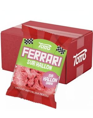 30 stk Toms Ferrari Sur Hindbær - Bilformede Vingummistykker med Sur Hindbærsmag - Hele Æske 3,6 kg