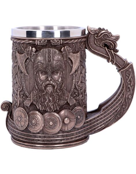 Stort Luksuriøst Krus med Bronzefarvet Vikingmotiv 15 cm