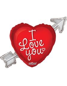 I Love You - Stor Hjerteformet Folieballong med Pil og Tekst 91 cm