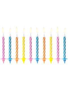 10 stk Stribede Pastelfarvede Kagelys med Holder 6 cm