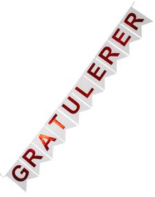 "Gratulerer" Flaggbanner med Skinnende Røde Bokstaver 3,6 meter