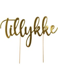 "Tillykke" Kaketopper I Gull 16x20 cm