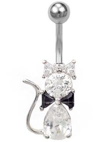 Kitten With Bowtie Navlepiercing - Hvid