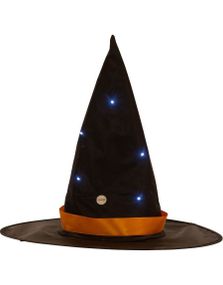 Heksehatt i Svart og Orange med LED Lys 